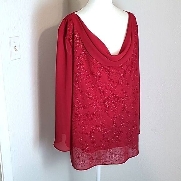 Another Thyme Red Glittery Blouse with Cowl Neckline,  Size 3X - Picture 2 of 10